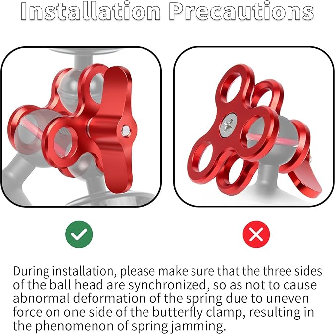 3-Hole 1" Aluminum Underwater Camera Clamp Ball Mount (2-Pack) - Underwater Bracket for Diving Light Arms & Camera Trays, Saltwater-Resistant Adapter for Scuba Photography/Videography Gear