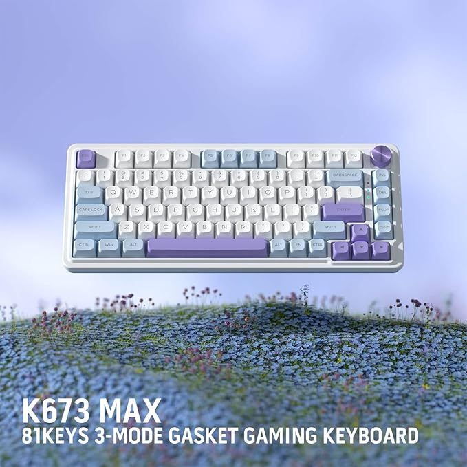 Redragon K673 MAX 75% Wireless Gasket RGB Gaming Keyboard, 3-Modes 81 Keys PBT Compact Mechanical Keyboard w/Hot-Swap Socket, Dedicated Knob Control & 5-Layer Noise Dampening, Custom Linear Switch