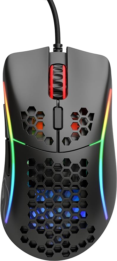 Glorious Model D- (Minus) Wired Gaming Mouse - 61g Superlight Honeycomb Design, RGB, Ergonomic, Pixart 3360 Sensor, Omron Switches, PTFE Feet, 6 Buttons - Matte Black