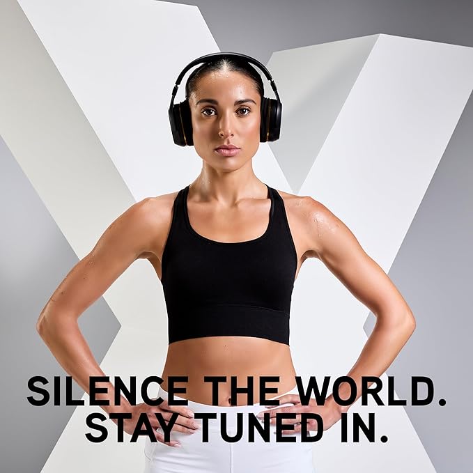 BlueAnt Pump X - The Gym Headphones | White/Gold | Sports Headphones | Cushioned & Cooling Ear Pads | (ANC) Active Noise Cancelling/Advanced Transparency | Wireless | Up to 58hr Play Time