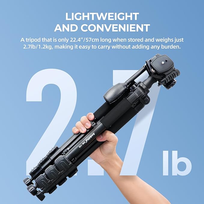 Ambitful 62" Professional Camera Tripod, Black - Removable Horizontal Mount for DSLR/Phone/Camcorder/Spotting Scopes, Tall Video Recording