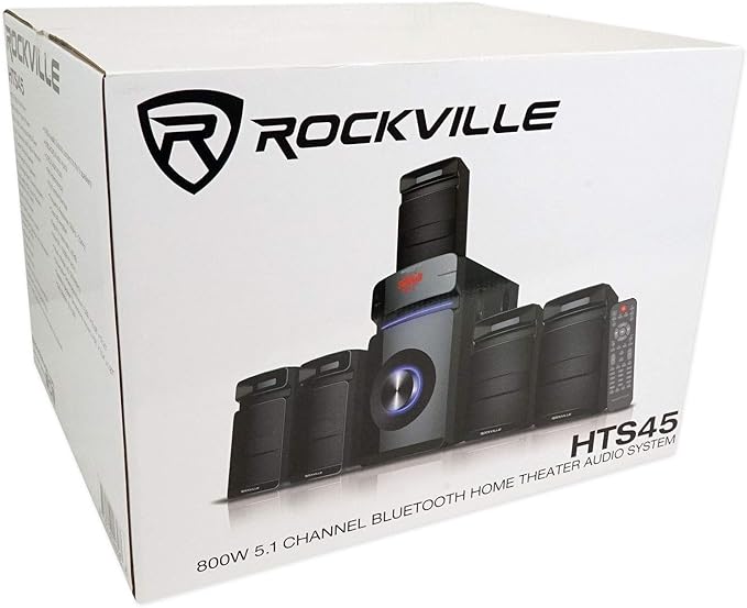 Rockville HTS45 800w 5.1 Channel Home Theater Audio System, Bluetooth Connectivity, USB/SD Playback, Wall-Mountable Speakers, for Home Entertainment