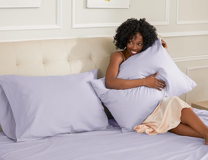 Sunflower King Pillowcases Set of 2, 100% Cotton King Size Pillow Cases 2, 20×40 inches Light Purple, Soft and Breathable