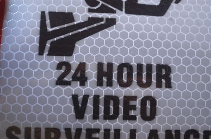 5 Pieces 24 Hours Video Recording Surveillance No Trespassing Sign Sticker. Self Adhesive 5.9 X 4 Inch, It Is Made of Reflective Film,Printed With UV Ink,Waterproof and Sunscreen, Not Fade.
