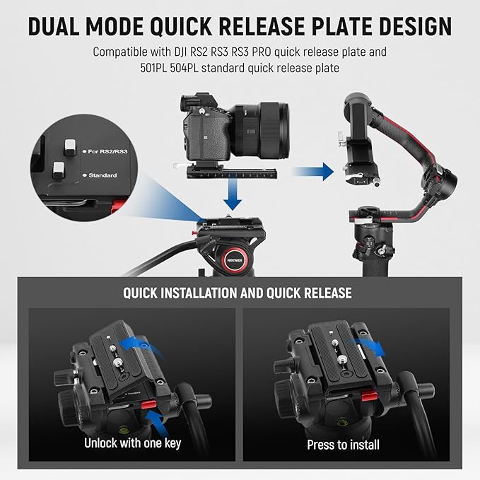 NEEWER 74" Video Tripod with Fluid Head, QR Plate , Aluminum Heavy Duty Camera Tripod Professional for DSLR Cameras Camcorders, Max Load 17.6lb/8kg, TP74