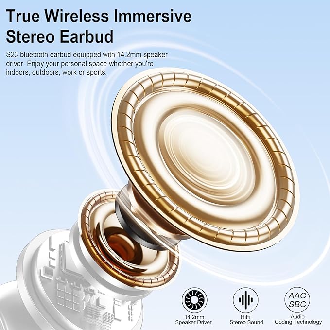 Wireless Earbuds, 2024 Bluetooth 5.3 Headphones HiFi Stereo Ear buds with ENC Noise Cancelling Mics, 40H Bluetooth Earbuds with Dual LED Display, IP7 Waterproof in Ear Earphones for Android iOS, White
