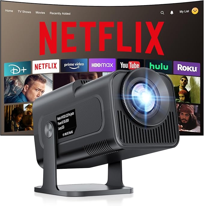 [Netflix-Licensed] 4K Smart Projector with WiFi and Bluetooth, Built-in Android 13, Auto Keystone Video Projector, Voice Control, 180°Rotatable Home Theater Outdoor Movie proyector