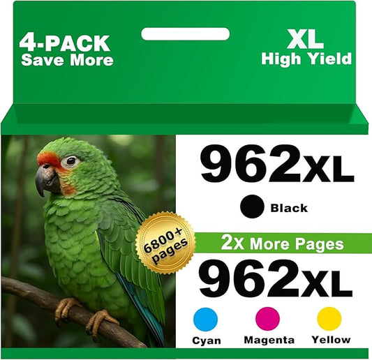 962XL Ink Cartridges Combo Pack Replacement for HP 962 XL 4 Pack (HP962XL HP962) to use with 9015e 9010 9015 9025e 9020 9018e 9018 9025 9012e 9010e 9012 9020e 9019 Printers (Cyan Magenta Yellow Black)