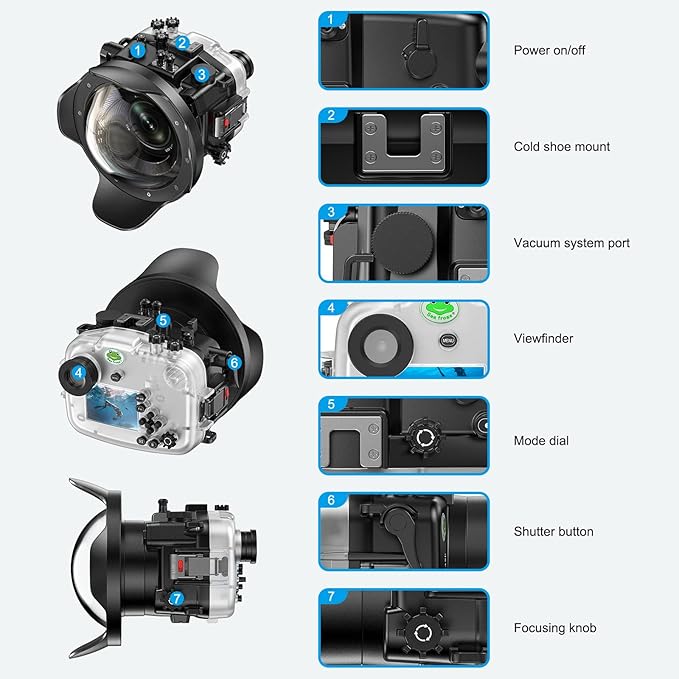 Sea frogs Waterproof Camera Housing compatible with Sony A7C 28-60MM 10-18MM with Wide Angle Fisheye Lens IPX8 40m/130ft Maximum Diving Depth Underwater Camera Case for Diving, Surfing, Rowing, Skiing