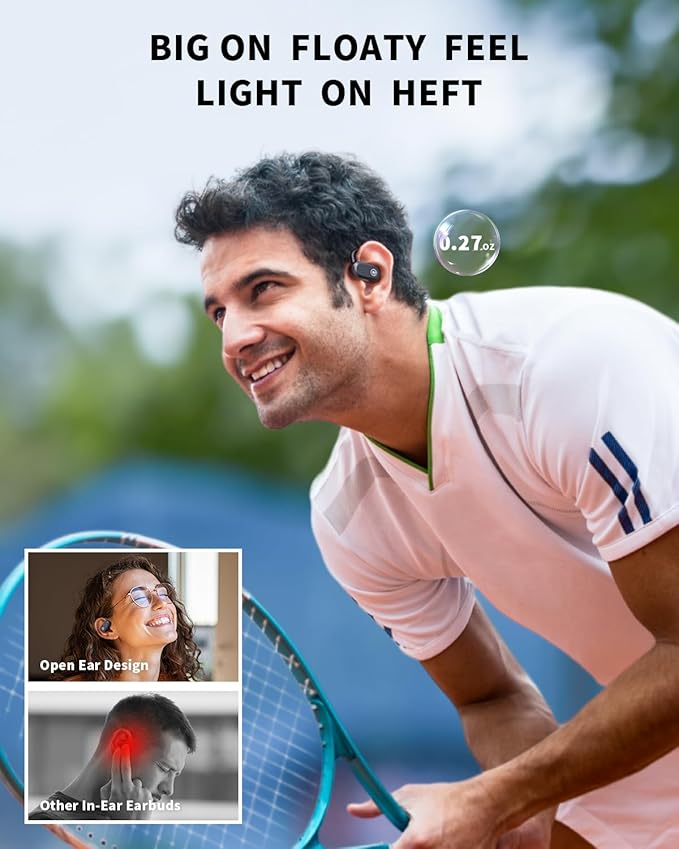 CXK Open Ear Earbuds Bluetooth 5.4 Bone Conduction Headphones, True Wireless Ear Buds with 60Hrs Stereo Sound, 0.27oz Lightweight Design Open Headphones with Mic, IPX6 Waterproof Fit Fitness, Black