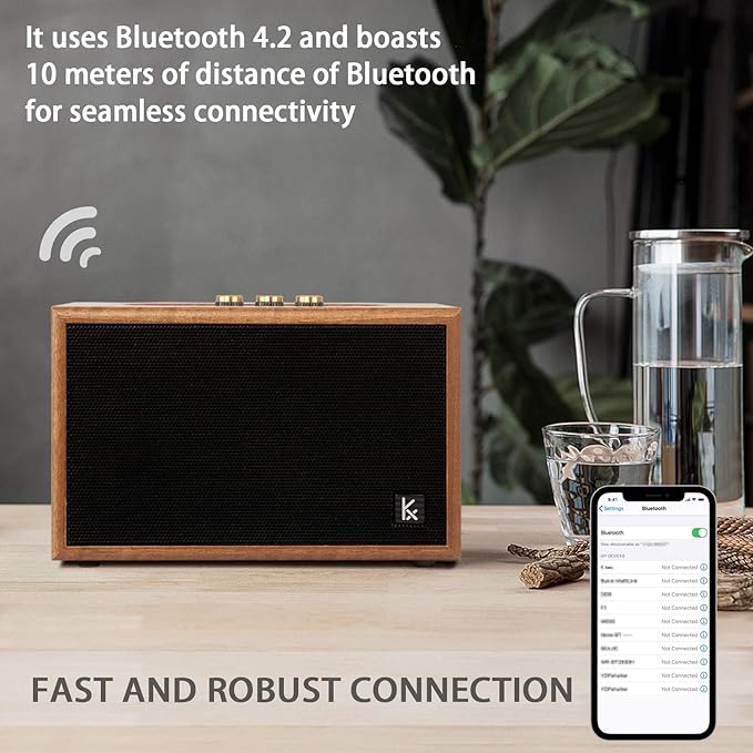 Retro Wooden Bluetooth Speaker, KONEX 40W Vintage Portable Wireless Speaker, Bluetooth 4.2 Heavy Bass Music Player, 20H Long Playtime, Outdoor Speaker for Home, Office, Party, Gift for Friend