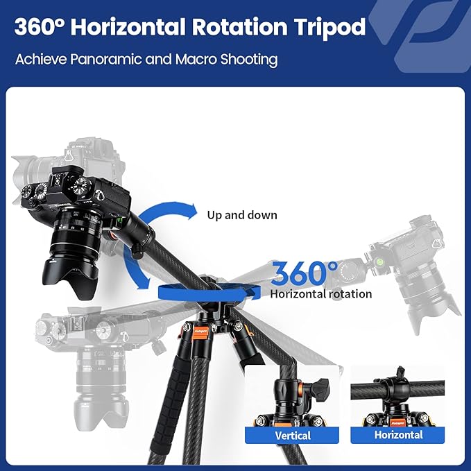 Fotopro Carbon Fiber Horizontal Tripod, 75 Inch Camera Tripod with 360 Degree Ball Head Quick Release Plate for DSLR Video Camcorder, 2-in-1 Tripods Monopod Max Load 22lbs