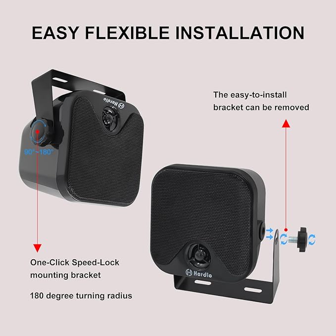 Herdio 4 Inches Heavy Duty Waterproof Boat Marine Box Outdoor Speakers Surface Mounted for Skid Steer ATV UTV RZR RV Golf Cart Tractor Powersports Boat Truck Jeep(4 Black Speakers)