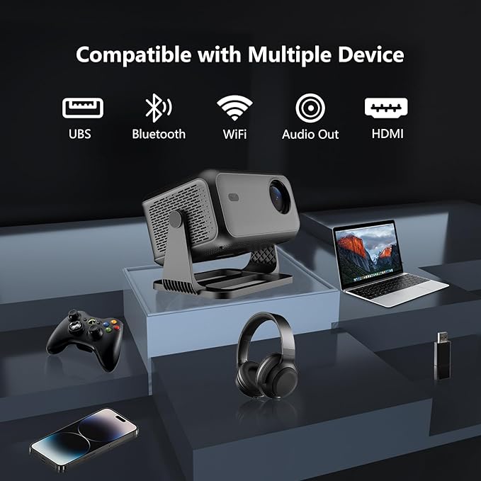 Video Projector with WiFi and Bluetooth, Netflix Officially & AI Auto Focus 800 ANSI Portable Outdoor Indoor Movies Projectors - Grey