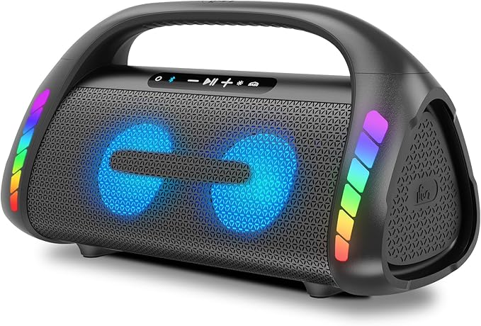 LFS Bluetooth Speaker,100W Loud Speakers Bluetooth Wireless with Deep Bass, LED Lights, IPX6 Waterproof, 30H Playtime, Portable Outdoor Speaker Boombox for Camping,Beach, Party