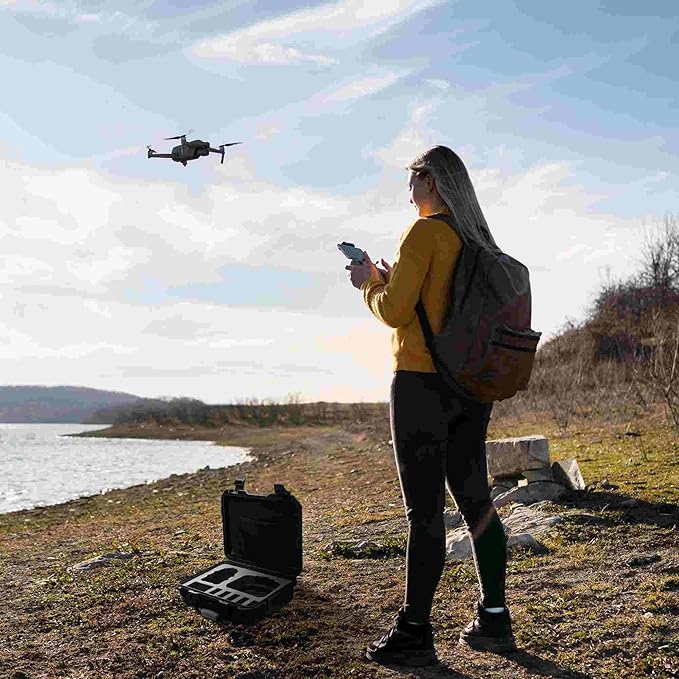 Waterproof Case for DJI Air 3S / 3 Fly More Combo Hard Shell Shockproof Case with Mesh Pocket for Accessories Custom-Fit Foam for Drone Controller Components Batteries Charger 14.2x6.3x11.4