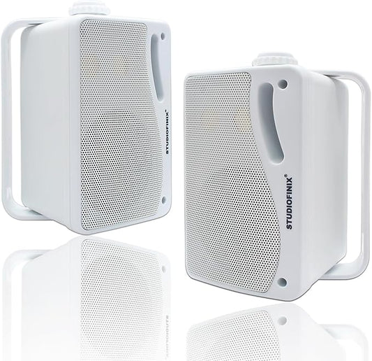 STUDIOFINIX 3.5 Inch Outdoor Bluetooth Speakers Waterproof Wired,3 Way 200W Upgrade Premium Wall Mount Speakers,Ideal use in Patio,Deck, Indoor Outdoor（White）