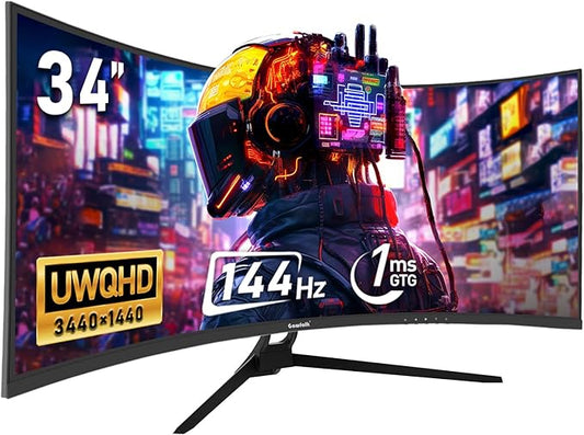 34 Inch Ultrawide Curved 144Hz Gaming Computer Monitor 1500R PC Screen 21:9 UWQHD (3440x1440),Adaptive Sync,178° Viewing Angle,Display Port 1.4、HDMI 2.0,Compatible with Wall mounting -Black