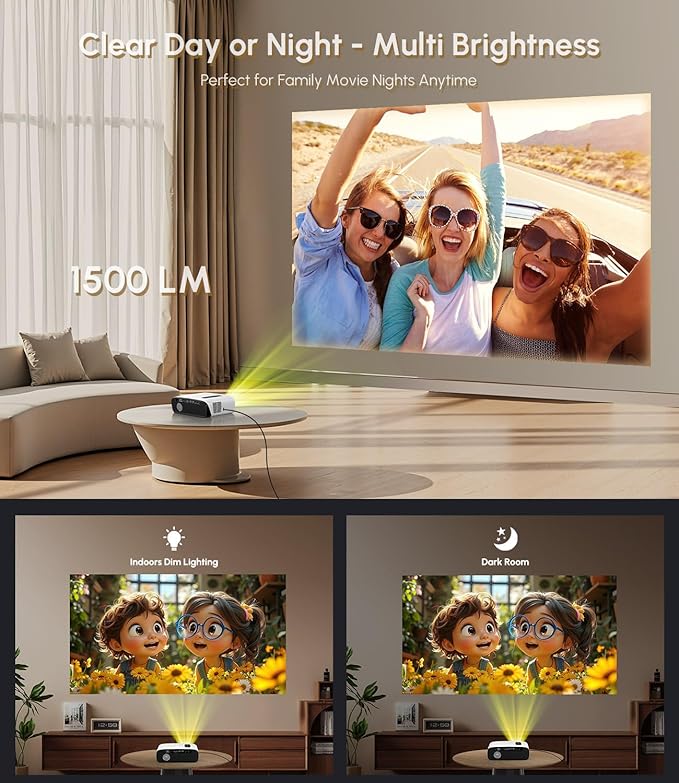 Ultra HD 4K Karaoke Projector & 2 Mics, HDR10+ 1500 ANSI Daytime Home Theater Projector, Autofocus, WiFi Bluetooth, 38W DSP Speaker, 300″Display, NFC Screencast HDMI USB LAN Outdoor Movie Night