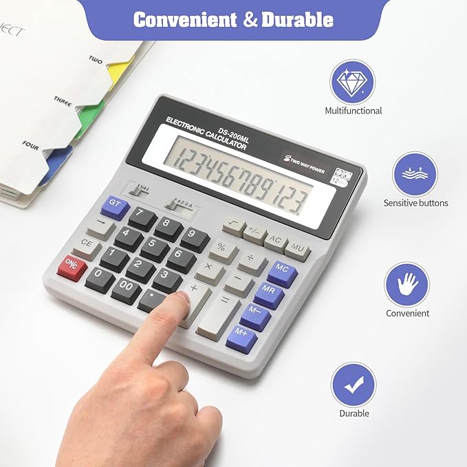 Desktop Calculator Large LCD Display 12-Digit Big Number, Large Keys Standard Calculator for Office Business Home