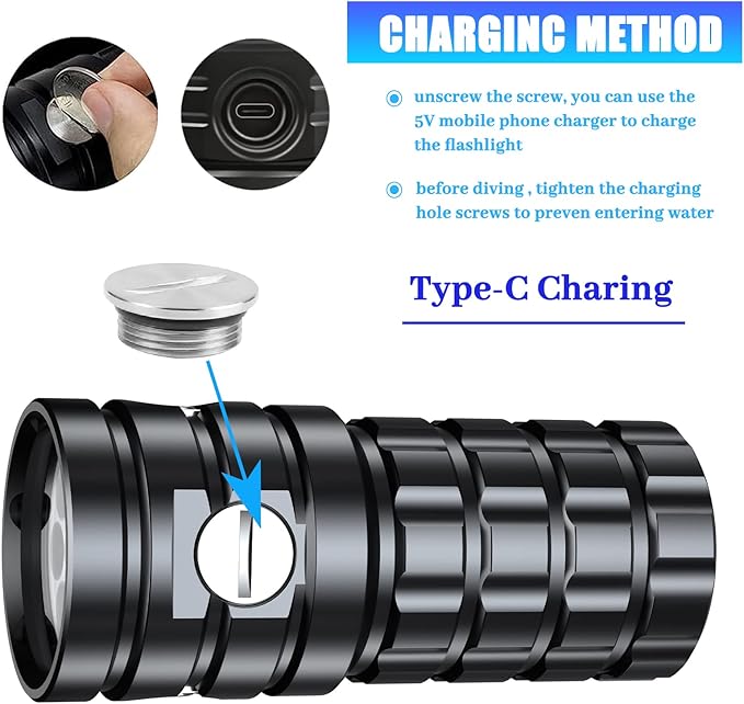 Dive Light for Underwater Photography, 5000Lumens Super Bright Diving Flashlight, 100M Waterproof Underwater Video Light with Type-C Charging, Professional for Underwater Lighting