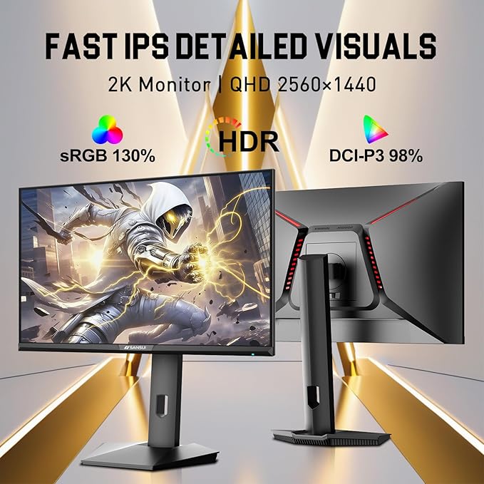 SANSUI 24.5 Inch Gaming Monitor 300Hz, QHD 2560×1440 Computer Monitor, 1ms Fast IPS Panel with 2× HDMI + 2× DP Ports, 130% sRGB Eye Care VESA Support (DP Cable Included ES-G25F6Q Pro)