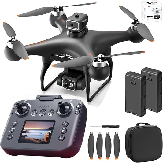 S116 GPS Drone with Screen Controller, Two-batteries, Brushless Motor, Altitude Hold, One Key Take Off/Landing, with Black Outdoor Carrying Case (Black - 2 batteries)