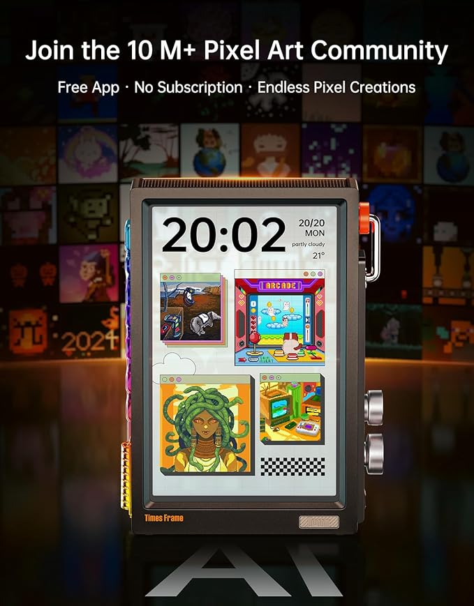 Divoom Times Frame-10.1" Digital Picture Frame Transparent IPS Smart Linux OS with RGBLED Rotary Knob WiFi 64GB 400+Clock Faces Widget 50+API Feeds Gift Mode Pixel Art Community Personalized Display