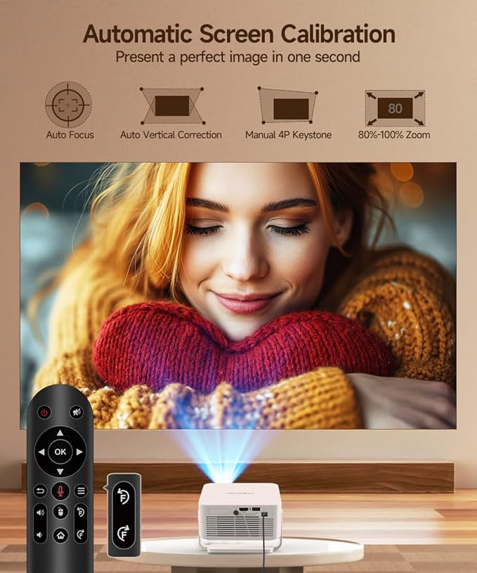 2025 Android 14 Smart Projector 4K & 8K Support, Protable Projector with WiFi 6 and Bluetooth 5.4, Auto Focus & Vertical Keystone, 180°Rotatable, Mini Proyector for Outdoor Home HY300Max