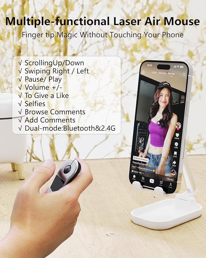 Air Mouse for PC/iOS/Android with Touchpad Rechargeable Wireless Presentation for PPT Pointer Bluetooth 2.4G Remote Control for PowerPoint/Keynote/Tiktok/Camera/Kindle App (Silver)