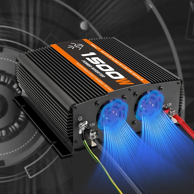 1500W Inverter 12V DC to 110V AC Converter for Home, RV, Truck, Off-Grid Solar Power Inverter with Built-in 5V/2.1A USB, AC Hardwire Port, Remote Controller