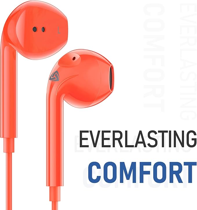 LUDOS Zenith Wired Earbuds in-Ear Headphones, 2 Years Warranty, Earphones with Microphone, Corded for 3.5mm Jack Ear Buds for iPhone, Samsung, Computer, Laptop, Kids, School Students, Woman - Coral