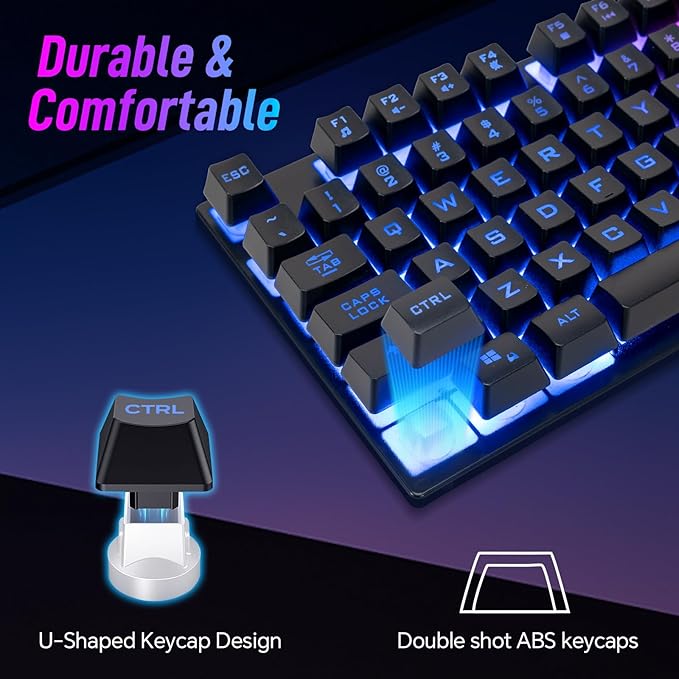 CHONCHOW Wired Gaming Keyboard, 104 Keys Full Size, with Anti-Ghosting and Multimedia Keys, LED Backlit Light Up Keyboard for PC Mac Laptop Desktop, Gaming or Office