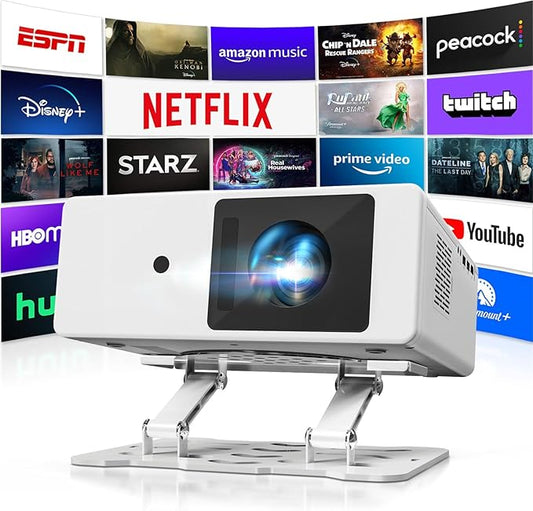 [Licensed & Auto Focus] 4K Projector with WiFi 6 and Bluetooth, Licensed Outdoor Projector, 1200 ANSI Lumens Auto Focus Dolby Audio Portable Smart Projector with HDR10+