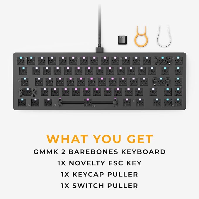 Glorious Gaming GMMK 2 Compact 65% Barebones (Frame Only) - Mechanical Gaming Keyboard Frame, Compact TKL Size (65%), Aluminium, Customisable, Per Key RGB, American QWERTY Layout - Black