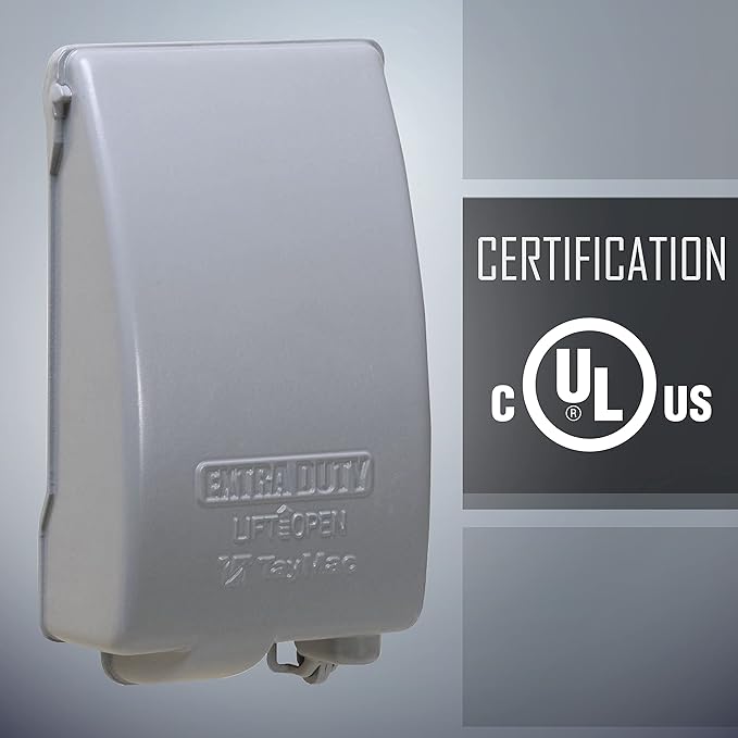 TayMac MX4280S 1-Gang Extra Duty In-Use Cover, Weatherproof Metal Low Profile 8-in-1, 3.5 in. Deep, Vertical, Gray