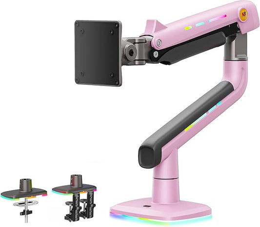 NB Gaming Monitor Arm or for 32 to 60 Inches Screen, Load up to 20 kg, VESA 75/100, RGB-Light, Heavy Duty, Multi Angle Adjustable, Premium Aluminum, Pink