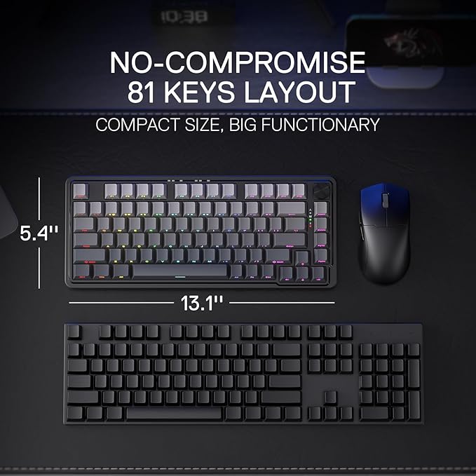 Redragon K673 GB 75% Wireless Gasket RGB Gaming Keyboard, 3-Modes 81 Keys PBT Compact Mechanical Keyboard w/Hot-Swap Socket, Dedicated Knob Control & 5-Layer Noise Dampening, Custom Linear Switch