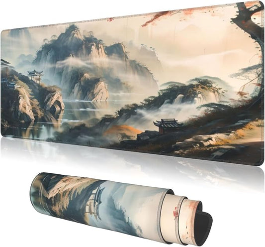 Large Mouse Pads Anime Landscape Mountain Wilderness Wonderland Non-Slip Rubber Base Gaming Mousepad, Keyboard and Mouse Pad with Stitched Edges,PC Desk Mat for Game,Work,Office(31.5"*11.8")