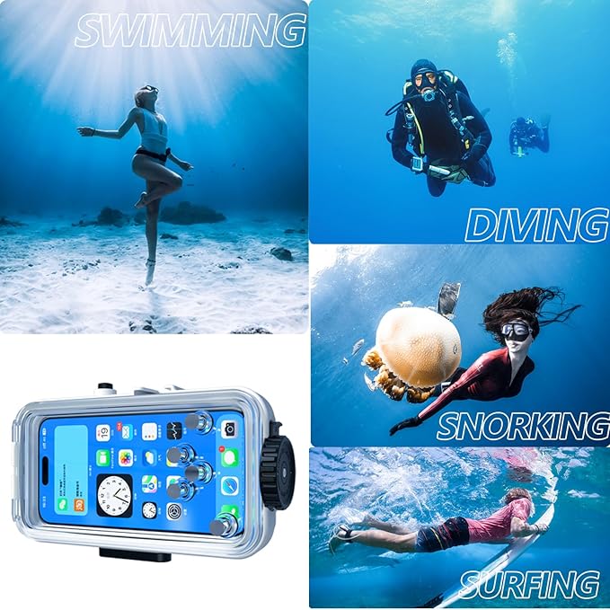 Waterproof Diving Case for iPhone 15 Pro Max/15 Plus/14 Plus/14 Pro Max/13 Pro Max /12 Pro Max, 131FT/40M Underwater Waterproof Photography Housing for Surfing Snorkeling Floating (M1) White