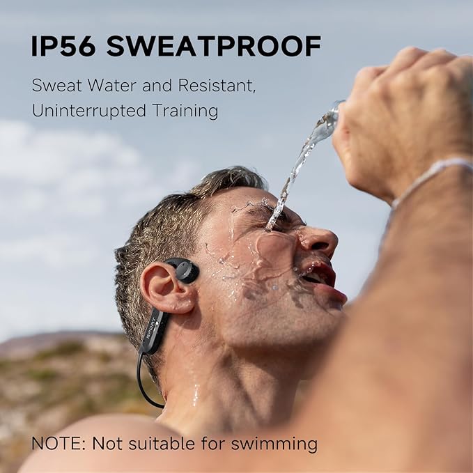 Bone Conduction Headphones, 2025 Upgrade Open Ear Bluetooth 5.4 Headphones with Mic, 10Hrs Playtime Bone Conduction Earbuds, IP56 Waterproof Earphones for Workout, Hiking