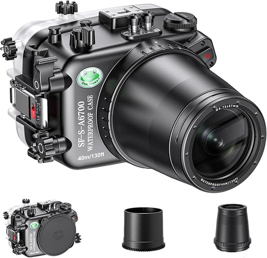 Sea frogs Underwater Camera Housing Compatible with Sony A6700 FE 2.8/90 Macro G OSS IPX8 Maximum Diving Depth 40m/130ft Waterproof Camera Case for Diving, Surfing, Rowing, Skiing