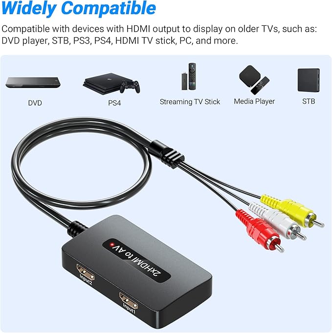 2 x HDMI to RCA Converter, Dual Port HDMI to AV Composite Converter for HD Devices to Display on Old TVs