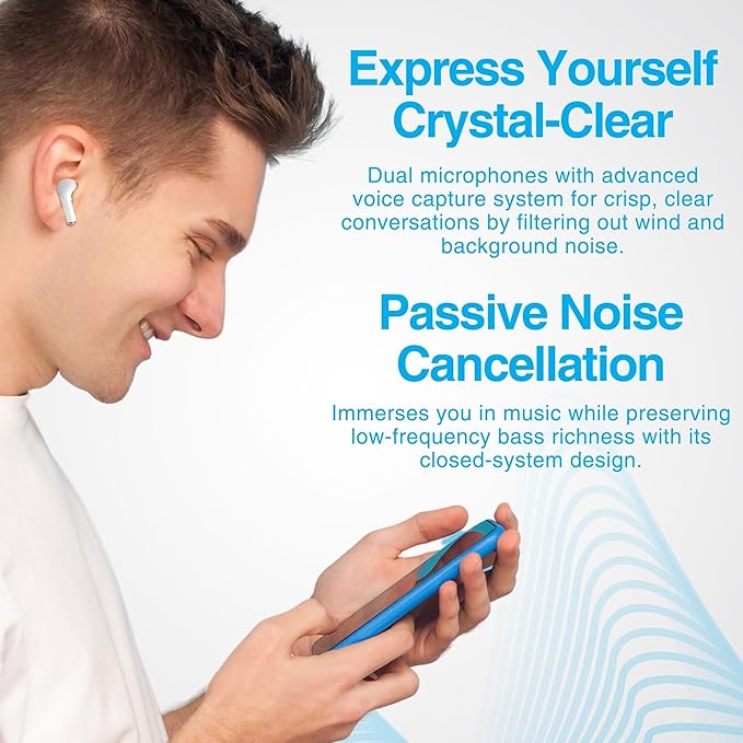 Naztech Xpods PRO Ear Buds - (White) True Wireless Earbuds Noise Cancelling Earbuds Wireless Bluetooth Earphone for Gym Sound Cancelling in Ear Headphones Fitness Earphones Includes Charging Case