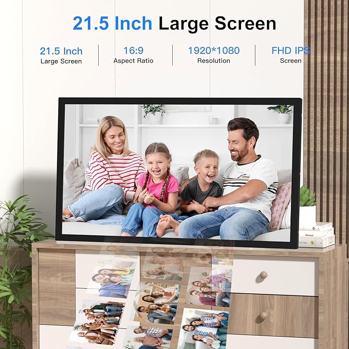 21.5" Digital Picture Frame Large WiFi Photo Frame - 32GB Digital Photo Frame FHD 1080P, Sync Phone, Mirror its Screen on Smart Frame, Share Photo Video via App Email, Gift for Grandparents Friends