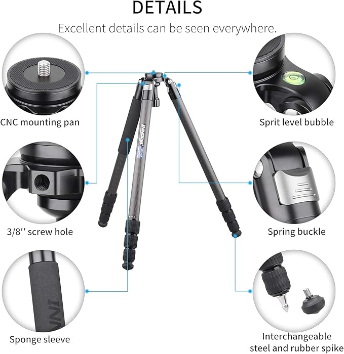 INNOREL ST324CT/ST324CF Carbon Fiber Tripod Max Height 160cm Max Load 30kg Max Tube Dia 32mm Professional Birdwatching Heavy Duty Camera Stand (Rotate Lock)