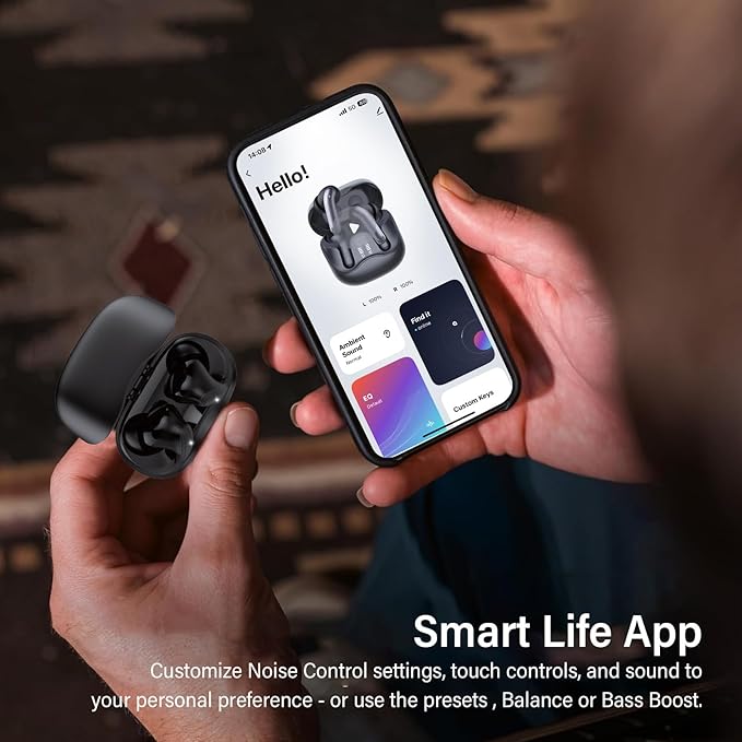 Adaptive Hybrid Active Noise Canceling Wireless Earbuds, 6 Mics ENC Clear Call Ear Buds, Hi-Res Audio Deep Bass Bluetooth 5.4 Headphones, 48H Playtime, Wireless Charging, Multipoint Connection, Black