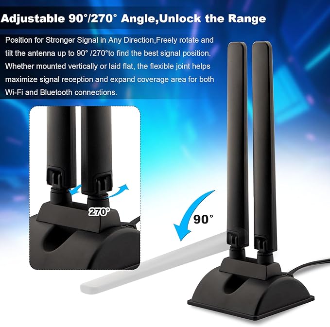 WiFi 6 6E Tri-Band 6GHz 5GHz 2.4GHz Magnetic Base External Replacement WiFi Antenna for PC Desktop Computer Asus Rog Strix Gigabyte Aorus Gaming WiFi Motherboard Card, Kaunosta
