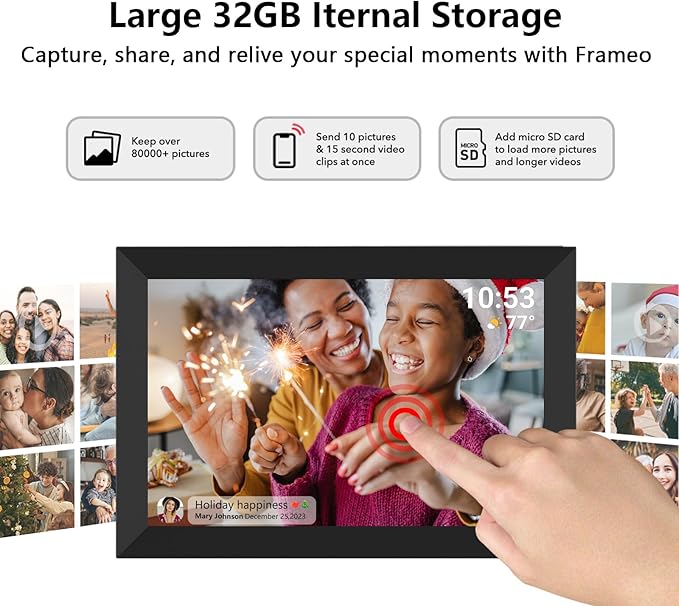 32GB FRAMEO 10.1 Inch Smart WiFi Digital Photo Frame 1280x800 IPS LCD Touch Screen, Auto-Rotate Portrait and Landscape, 32GB Memory, Share Moments Instantly via Frameo App from Anywhere 2 Pack