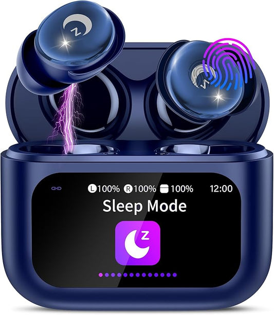 Sleep Earbuds Bluetooth 5.4 Smart Touch Screen in Ear Ear Buds, 48H Mini Sleep Headphones Small Design for Side Sleepers, Clear Calls, 5 EQ Modes, IPX7 Waterproof Earphones, Deep Blue Earbuds
